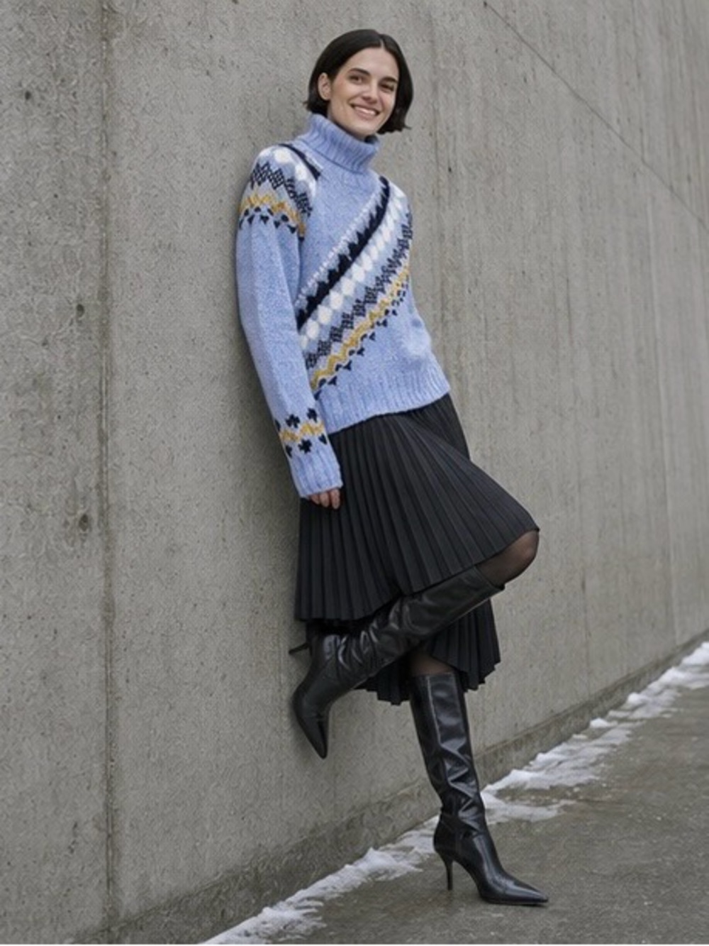 Derek Lam 10 Crosby Grammer Diagonal Fair Isle Alpaca Wool Turtleneck Sweater XS